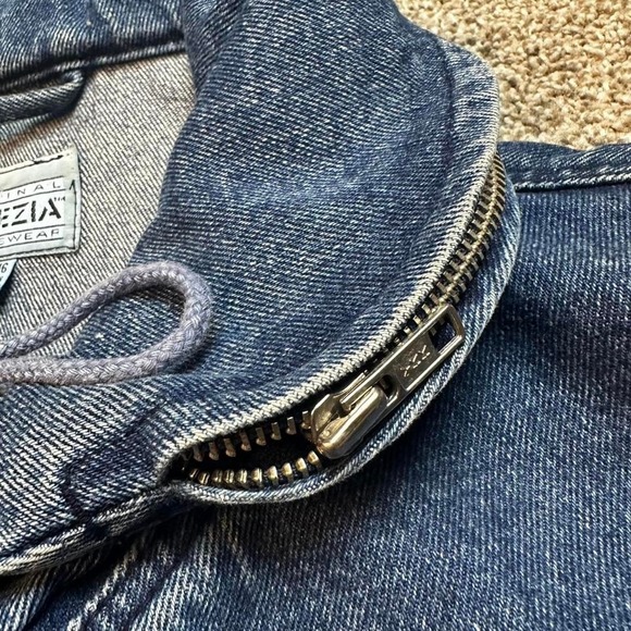 Vintage 80s Venezia denim ‎ western trench jacket size large with hidden hood - Picture 3 of 4